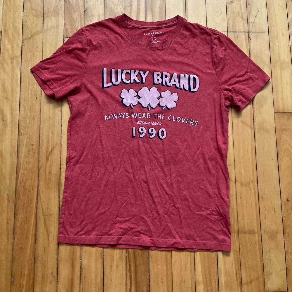 Lucky Brand Red Graphic T Shirt Short Sleeve CloverEstablished 1990 Men's M